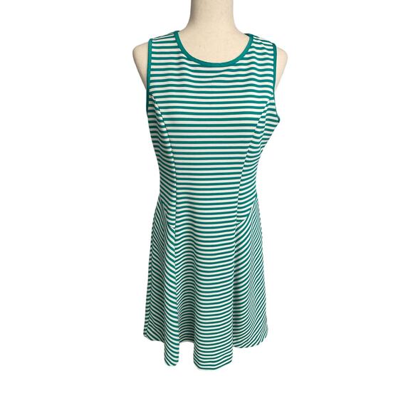 New York & Company Dresses & Skirts - New York & Company green white stiped sleeveless dress a-line women's size Med